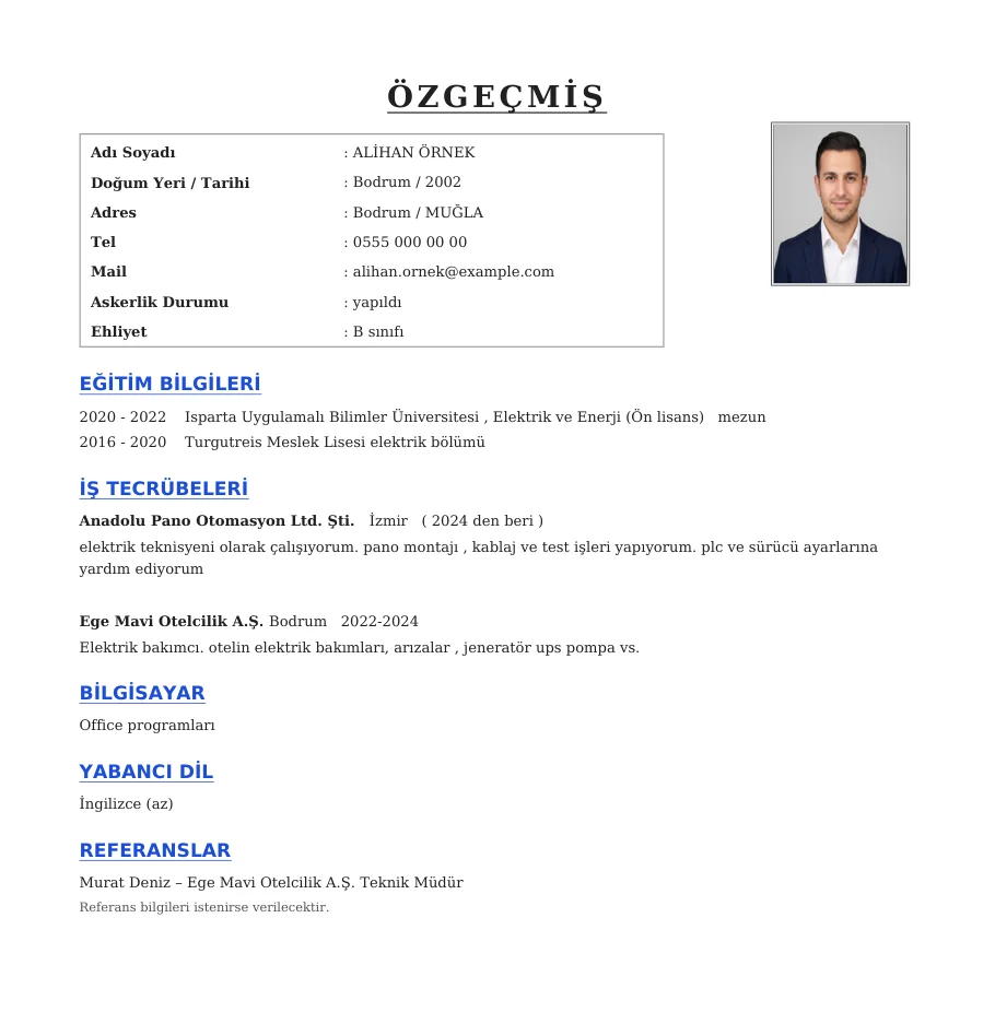 Tarihleri belirsiz, becerileri yazılmamış eski usul bir özgeçmiş PDF'i